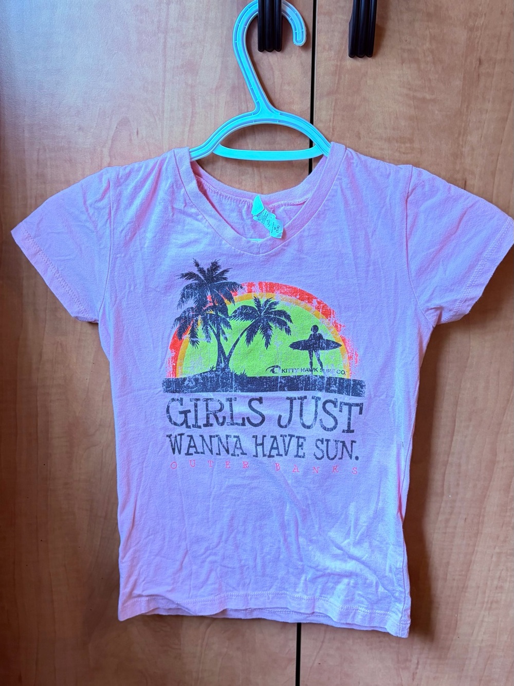 Next Level Apparel Girls Pink Short-Sleeve Graphic Tee with Sunset Palm Design